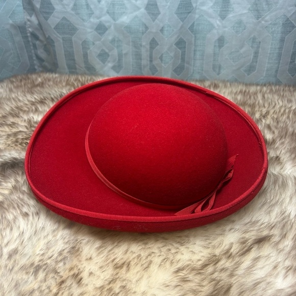 Vintage Red Wool Coche Hat - Bellini Bollman with Bow - Red Hat Society - Picture 5 of 10